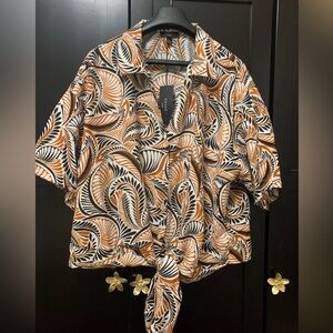 Haver London NWT Women's Orange and Black Patterned Blouse spring 1X